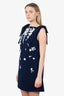 Carolina Herrera Blue Floral-Embroidered 'Shift 'Dress Size 4