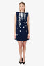 Carolina Herrera Blue Floral-Embroidered 'Shift 'Dress Size 4