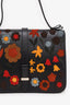 RED Valentino Black Leather Floral Suede Shoulder Bag With Strap