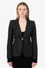 Smythe Pinstripe/Suede Linen Single Breasted Blazer With Gold Details Size 6