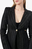 Smythe Pinstripe/Suede Linen Single Breasted Blazer With Gold Details Size 6