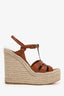 Saint Laurent Brown Leather Tribute Espadrille Wedge Sandals Size 36.5