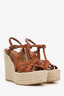 Saint Laurent Brown Leather Tribute Espadrille Wedge Sandals Size 36.5