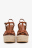 Saint Laurent Brown Leather Tribute Espadrille Wedge Sandals Size 36.5