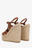 Saint Laurent Brown Leather Tribute Espadrille Wedge Sandals Size 36.5