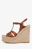 Saint Laurent Brown Leather Tribute Espadrille Wedge Sandals Size 36.5