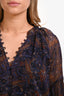 Veronica Beard Navy/Brown Paisley Print Silk Sheer Button Up Blouse Size 10