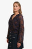 Veronica Beard Navy/Brown Paisley Print Silk Sheer Button Up Blouse Size 10