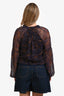 Veronica Beard Navy/Brown Paisley Print Silk Sheer Button Up Blouse Size 10