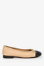 Pre-Loved Chanel™ Beige/Black Leather Cap Toe CC Ballet Flats Size 38.5 (As Is)
