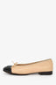 Pre-Loved Chanel™ Beige/Black Leather Cap Toe CC Ballet Flats Size 38.5 (As Is)