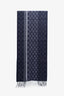 Gucci Navy Wool/Cashmere GG Fringe Scarf