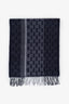 Gucci Navy Wool/Cashmere GG Fringe Scarf