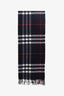Burberry Navy Cashmere Nova Check Fringe Scarf