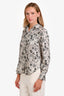Brunello Cucinelli White/Grey Floral Silk Button Up Blouse Size XS