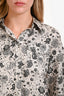 Brunello Cucinelli White/Grey Floral Silk Button Up Blouse Size XS