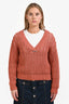 Brunello Cucinelli Peach Cotton Open Knit V-Neck Sweater Size S