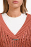 Brunello Cucinelli Peach Cotton Open Knit V-Neck Sweater Size S