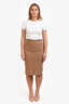 Brunello Cucinelli Camel Cotton Blend Beaded Waist Midi Skirt Size 8 US