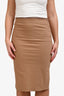 Brunello Cucinelli Camel Cotton Blend Beaded Waist Midi Skirt Size 8 US