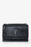 Yves Saint Laurent Black Embossed Croc Leather Medium Sunset Shoulder Bag