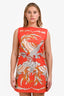 Hermès Orange/Multicolour Virgin Wool Bird Print Midi Dress Size 42