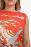 Hermès Orange/Multicolour Virgin Wool Bird Print Midi Dress Size 42