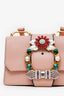 Miu Miu Pink Madras Leather Crystal Embellished Buckle Flap Shoulder Bag