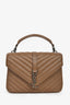Saint Laurent Brown Chevron Leather Medium College Bag With Chain