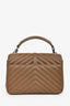 Saint Laurent Brown Chevron Leather Medium College Bag With Chain