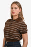 Miu Miu 2024 Brown Cotton Striped Short Sleeve Polo Top Size 36