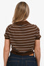 Miu Miu 2024 Brown Cotton Striped Short Sleeve Polo Top Size 36