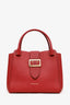 Burberry Red Leather Buckle Tote Bag With Nova Check Strap