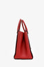 Burberry Red Leather Buckle Tote Bag With Nova Check Strap