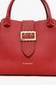 Burberry Red Leather Buckle Tote Bag With Nova Check Strap