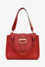 Burberry Red Leather Buckle Tote Bag With Nova Check Strap