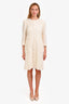 Dolce & Gabbana White Wool Tweed Button Detail Knee Length Dress Size 50
