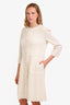 Dolce & Gabbana White Wool Tweed Button Detail Knee Length Dress Size 50