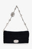Miu Miu Navy Velvet Matelasse Crystal Flap Shoulder Bag with Strap