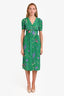Maje Green Floral Print Short Sleeve Midi Dress Size 1