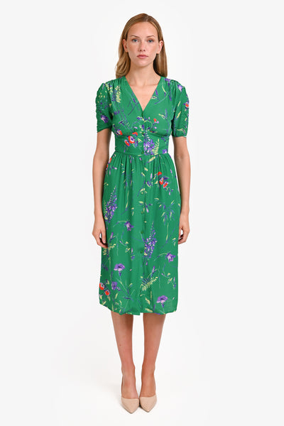 maje green floral dress Print Short Sleeve Midi Size 1 021324