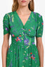 Maje Green Floral Print Short Sleeve Midi Dress Size 1