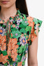 Sandro Green/Peach/Black Floral Print Ruffle Detail Midi Dress Size 34