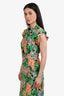Sandro Green/Peach/Black Floral Print Ruffle Detail Midi Dress Size 34