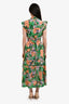 Sandro Green/Peach/Black Floral Print Ruffle Detail Midi Dress Size 34