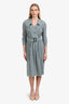Burberry London Blue Silk Printed Trench Belted Dress Size 6