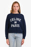 Celine Navy Logo Printed Crewneck Cropped Sweater Size L