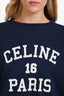 Celine Navy Logo Printed Crewneck Cropped Sweater Size L