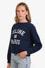 Celine Navy Logo Printed Crewneck Cropped Sweater Size L