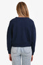 Celine Navy Logo Printed Crewneck Cropped Sweater Size L